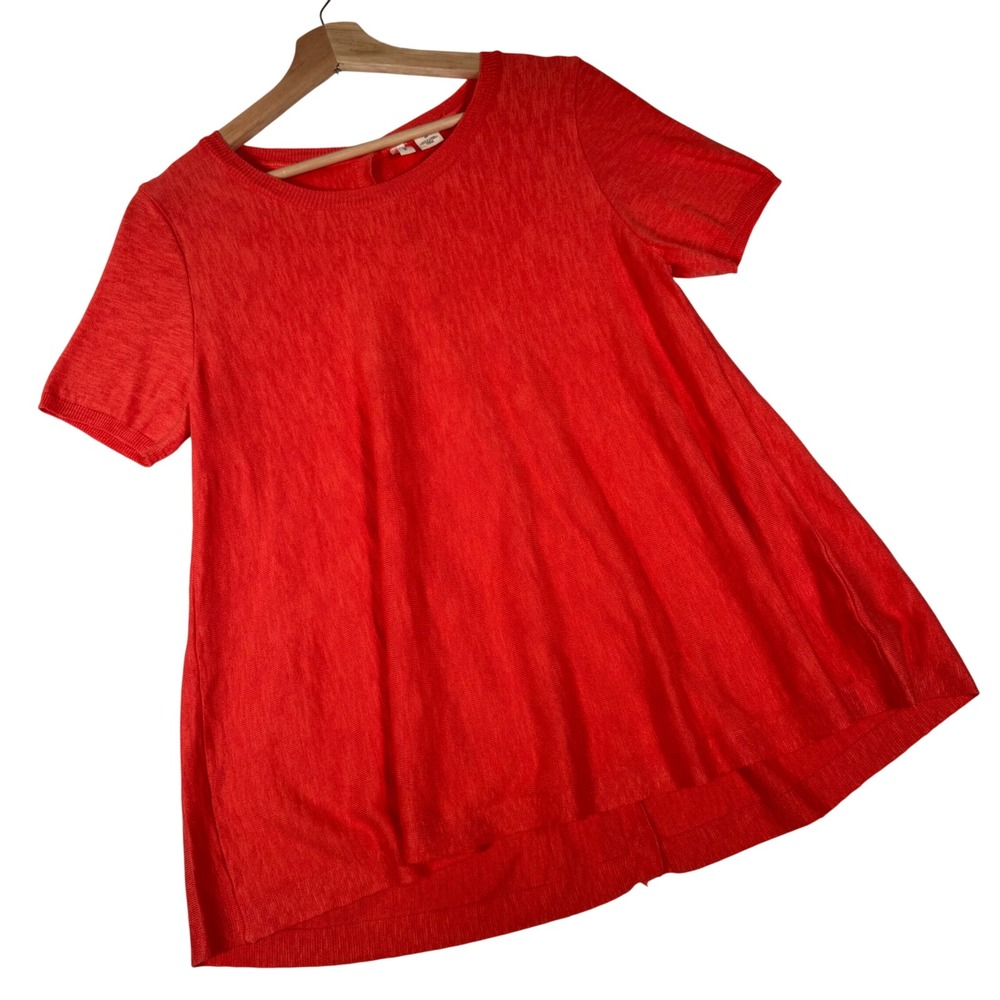 Moth Anthropologie Sweater Top Womens Small Orange Red Button Back A-Line Knit